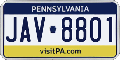 PA license plate JAV8801