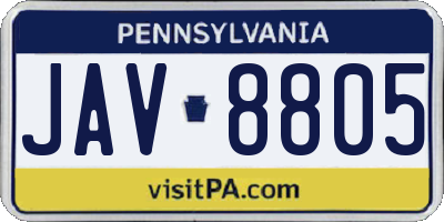 PA license plate JAV8805