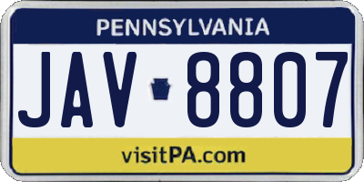 PA license plate JAV8807