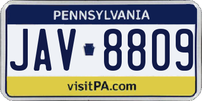 PA license plate JAV8809