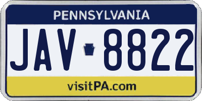 PA license plate JAV8822