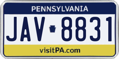 PA license plate JAV8831