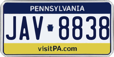 PA license plate JAV8838