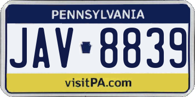 PA license plate JAV8839