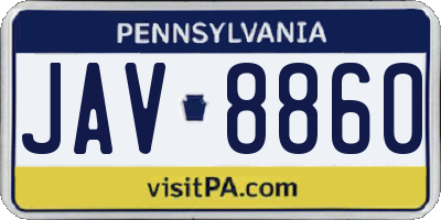 PA license plate JAV8860