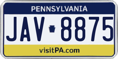 PA license plate JAV8875