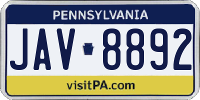 PA license plate JAV8892