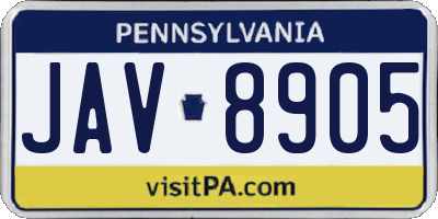 PA license plate JAV8905