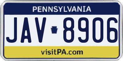 PA license plate JAV8906