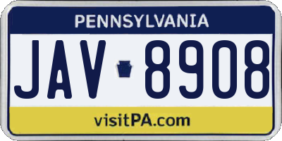 PA license plate JAV8908
