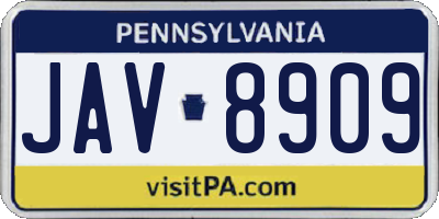 PA license plate JAV8909