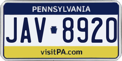 PA license plate JAV8920