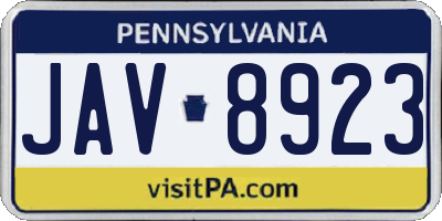 PA license plate JAV8923