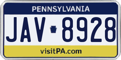 PA license plate JAV8928