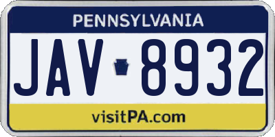 PA license plate JAV8932