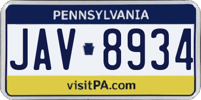 PA license plate JAV8934