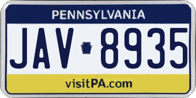 PA license plate JAV8935