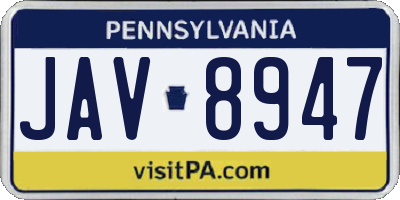 PA license plate JAV8947