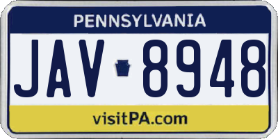 PA license plate JAV8948