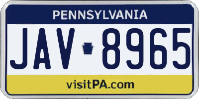 PA license plate JAV8965