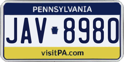 PA license plate JAV8980