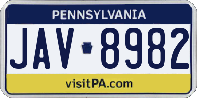 PA license plate JAV8982