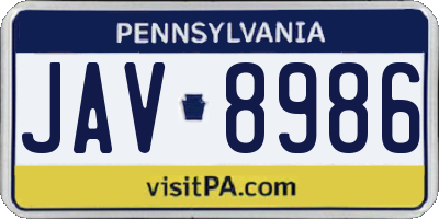 PA license plate JAV8986