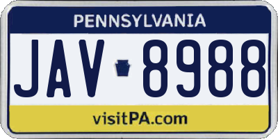 PA license plate JAV8988