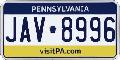 PA license plate JAV8996