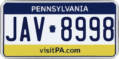 PA license plate JAV8998