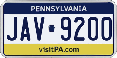 PA license plate JAV9200