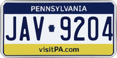 PA license plate JAV9204