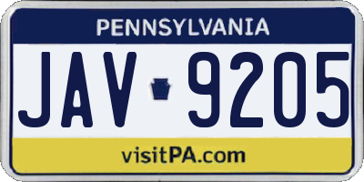 PA license plate JAV9205