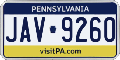 PA license plate JAV9260