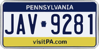 PA license plate JAV9281