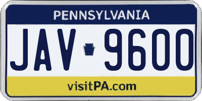 PA license plate JAV9600