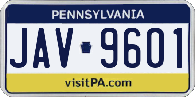 PA license plate JAV9601