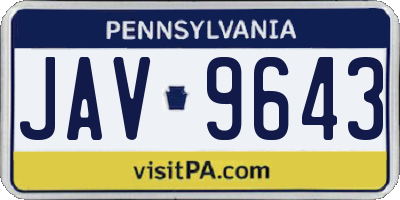 PA license plate JAV9643