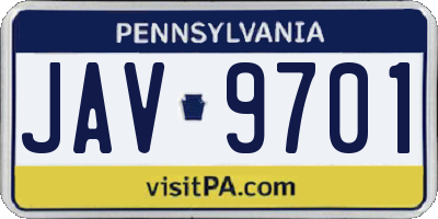 PA license plate JAV9701