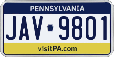 PA license plate JAV9801