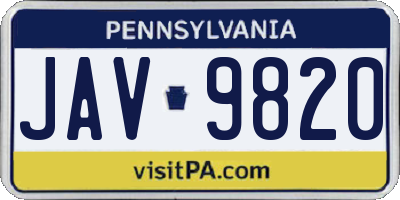 PA license plate JAV9820