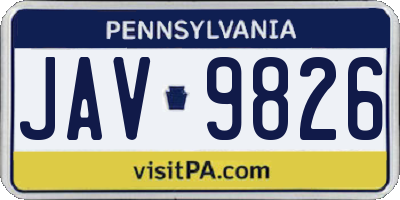 PA license plate JAV9826