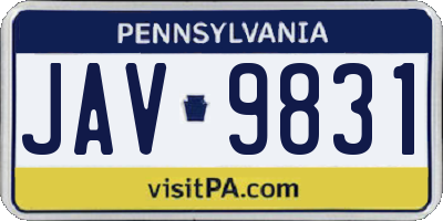 PA license plate JAV9831