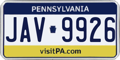 PA license plate JAV9926