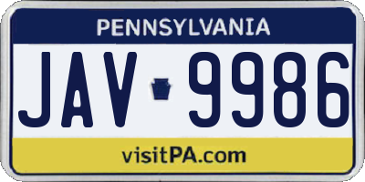 PA license plate JAV9986
