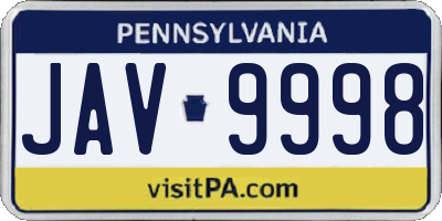 PA license plate JAV9998