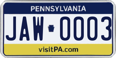 PA license plate JAW0003