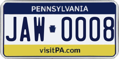 PA license plate JAW0008