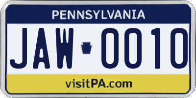 PA license plate JAW0010