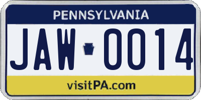 PA license plate JAW0014